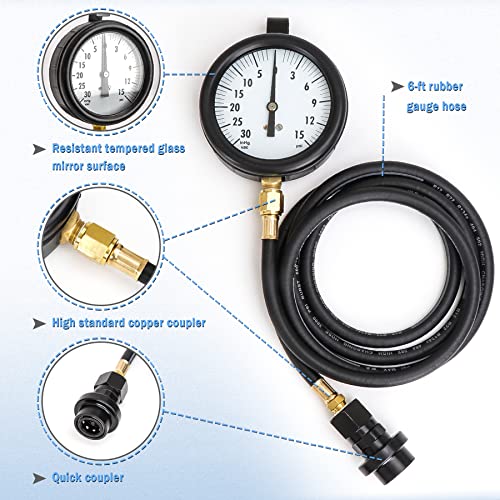 Fuel Pressure Tester Kit Compatible with TU-32-6 Fuel System Test 6.6 L | GM Duramax Diesel Gauge Assembly Test Kit with Quick Coupler 30 inHg 15 PSI 6FT Black Hose Storage Box