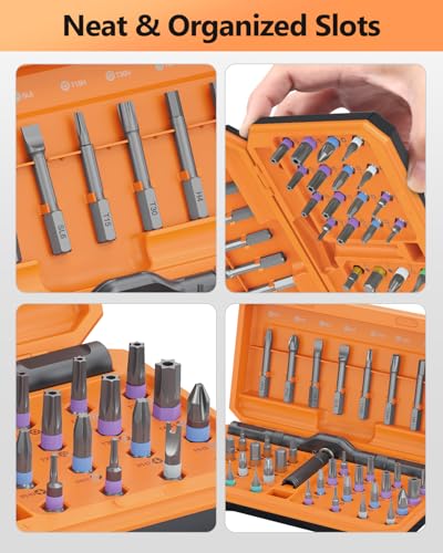 AMIR 42 in 1 Magnetic Screwdriver Set, Ratchet Screwdriver Set with Multi Bit, DIY Repair Tool Kit with Versatile T Handle for Furniture, Computer, Bicycle, Electronic Repair - color: Orange
