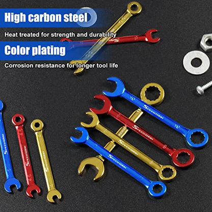 SPEEDWOX 10 Pcs Color Plated Open and Box End Mini Wrenches Color Coated Midget Wrench Set Mini Combination Wrench Set Metric with Portable Pouch and Large Ring（4-11mm） - style: Metric