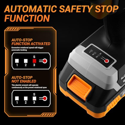 DEKOPRO Cordless Impact Wrench 258ft-lbs/350N.m Brushless Impact Wrench, 1/2" Impact Gun with 2x2.0Ah Battery, 4 Sockets, LED Light for Car Home
