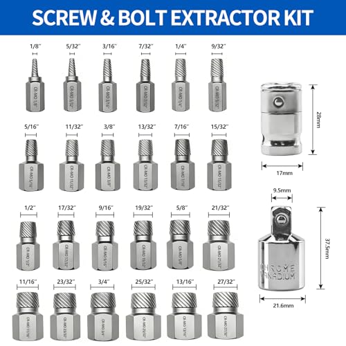 Greywolf 26 pcs Screw Extractor Set with 3/8 Inch Drive, Hex Head Multi-Spline Screw Easy Extraction Bolt Extractor Kit, Broken Bolt Extractor for Removing Broken, Rusted Bolts and Screws - size: 26