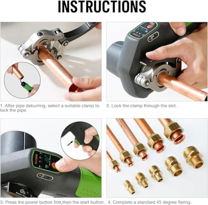 Electric Flaring Tool Kit 1/4" - 3/4" Power Flaring Tool Kit, Copper Flaring Tool HVAC Flare Gauge 5 Sizes Clamps 45 Degree Eccentric Copper Tube Flare Gauge Set with 2200mAh for Copper Aluminum Pipe - size: 10PCS Power Flaring Tool Kit