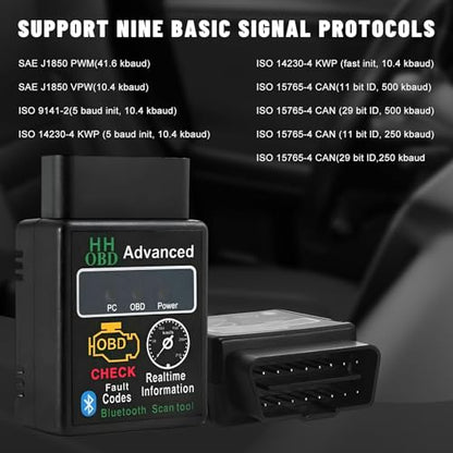 OBDII Car Diagnostic Scanner, Engine Fault Code Reader Bluetooth Scan Tool with Reset & Live Data, Professional OBD2 Wireless Automotive Diagnostic Tester for Phone and PC