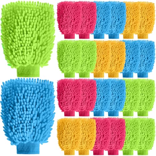 24 Pack Car Wash Mitt Bulk Microfiber, 10'' x 8'' Chenille Car Wash Mitt Gloves, Scratch Free Double Sided No Lint No Marks for Truck SUV and All Vehicle Surfaces (4 Colors) - color: 4 Colors