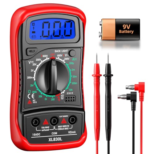 ANENG Digital Multimeter with Case, AC/DC Voltmeter, Ammeter and Ohmmeter | Measures Voltage,Current,Resistance,Diodes and hFE Transistors with Backlit Screen and Data Hold for DIY Household Testing - color: Red