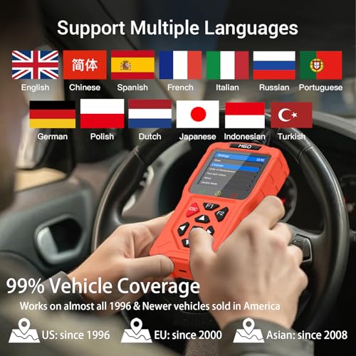 OBD2 Scanner Diagnostic Tool for Car,Professional Check Engine Code Reader,Battery Tester,Live Data,Freeze Frame,I/M Readiness,Works for All Vehicles Since 1996
