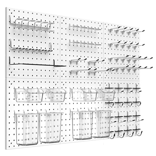 Peg Board Kit, Includes Pegboard and Accessories,with Hooks and Bins,Peg Board Wall Organizer for Office,Ornaments Display,Crafts Organization (129, White) - color: White