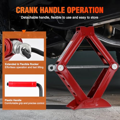 Nilight Scissor Jack for Car 1.5 Ton (3307 lbs), Heavy Duty Steel Scissor Lift Jack Car Kit with Crank Handle for Sedan SUV MPV Tire Changing, 3.18''-13.6'' Lifting Range Portable Small Jack, Red - size: 1.5T with Crank Handle, Red