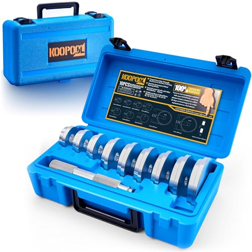 KOOPOOL 10Pcs Bearing Kit: Seal Driver, 9 Adapters & Installer, Universal | 10PCS bearing press kit: 9 double‑faced adapters. Heavy‑duty aluminum alloy, corrosion‑resistant. Knurled non‑slip handle