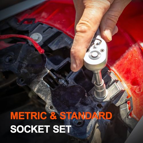COMOWARE 69pcs Small Socket Set (1/4'' & 3/8''), Father Day Gift, Metric & Standard Socket Wrench Set, Ratchet Wrenches Set with Extension Bar, 72T Ratchet Wrench, Ratchet Sets for Auto Repairing - size: 69 PCS