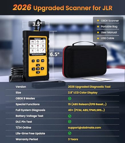 OBD2 Scanner for Jaguar Land Rover Full System Diagnostic Tool | OBDMATE OM501 Car Scanner with Oil Reset Battery Register...Full OBDII Functions Read&Erase Fault Codes, Free Software Update