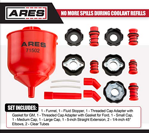 ARES 71502 No-Spill Coolant Funnel Kit, Eliminates Air Pockets | Eliminates trapped air pockets and squeaky belts due to overflow.