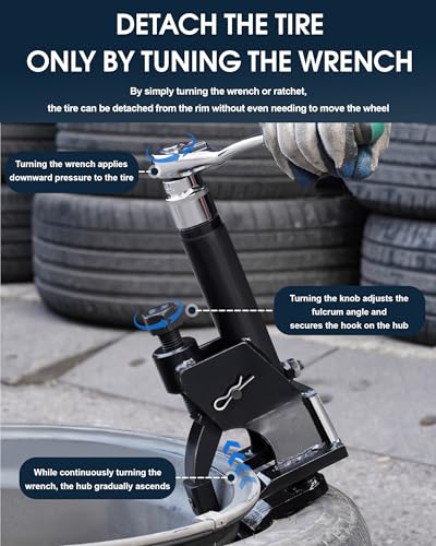 Manual Tire Bead Breaker, 38"-42" Tires Changer Tool with Rubber Pad, Protect Aluminum Alloy Hubs, Easy-Operated Tire Repair Tool for Car Truck Tractor Mower ATV RV Golf Cart - color: Black