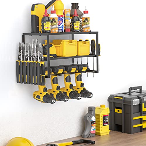 Spacecare Power Tool Organizer- Power Drill Tool Holder- Heavy Duty Tool Shelf & 1 Pack 3 Layers Tool Rack Cordless Drill Holder- Floating Tool Shelf Wall Mounted Tool Storage Rack for 4 Drill Holders - style: 4 Drill Holders A