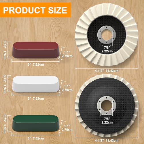 BURMONG 8 Pcs Wool Polishing Wheel & Compound Kit – 5 Buffing Wheels (4-1/2" x 7/8") + 3 Polishing Compounds–Felt Flap Disc for Angle Grinder – Multi-Surface Buffing for Metal, Wood & Automotive