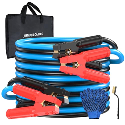 0 Gauge 25 Feet Jumper Cables Heavy Duty for Car, 1000 Amp Automotive Booster Battery Jumper Cables for SUV and Trucks with Carry Bag, Gloves, Brushes - size: 0 Gauge 25FT