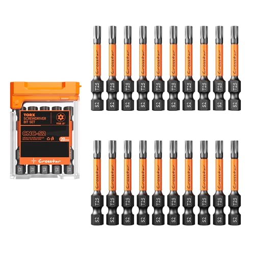 Crosstar 20 Pcs TT25 Impact Torx Bit Set, S2 Steel Magnetic Security Star Bits, Tamper Proof Torx Screwdriver Bits with CNC Tips for Drill/Driver, Automotive, Woodworking & Home Repair - size: T25 (2IN)