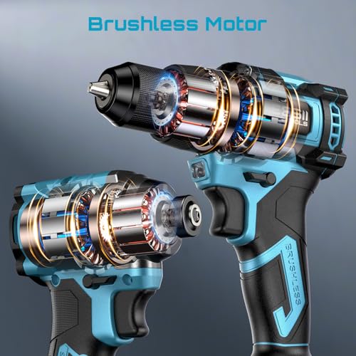 SEESII 21V Max Cordless Drill and Impact Driver, Power Tool Combo Kit Included 3/8'' Drill & 1/4'' Impact Driver, 2x 4000mAh Battery, Fast Charger, 20 pcs Driver Bit Set & Bag - color: Blue 21