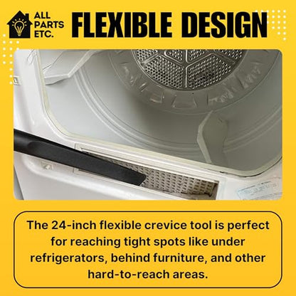 1.25" Flexible Flat Vacuum Crevice Tool/Under Side Refridgerators - 1.5" & 1.37" - 24" Long Hose Adaptor 2.5" to 1.25” Fits Wet Dry Vacuums - Shop Vac, Rigid, Workshop, Vac Master