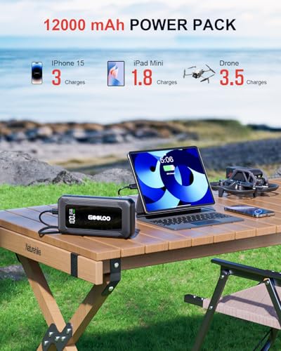 GOOLOO G7 3000A Jump Starter with Built-in Cable,Portable Jump Starter for 45W Fast Charging,12V SuperSafe Lithium Jump Box, Battery Booster Pack Up to 8.5L Gas or 6.0L Diesel Engine - color: black
