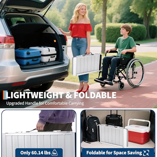 Portable Wheelchair Ramp Heavy Duty Aluminum Folding Ramp w/Non-Slip Surface, 600Lb Capacity, Threshold for Home Steps, Scooter for Car, Doorways, Curbs & Stairs (Foldable, Lightweight, Safety Lock) - size: 4 ft