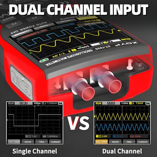 ZT-703S 3 in 1 Handheld Oscilloscope Automotive Dual Channel 50MHz with Digital Multimeter and Signal Generator, 3400mAh for Electronics/Education