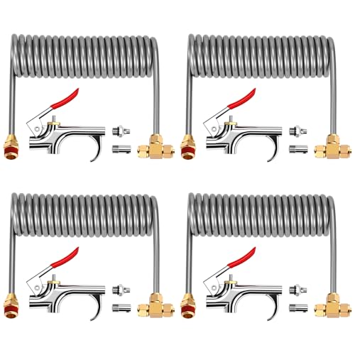 4 Set Air Blow Gun Kit with 11.5 ft Nylon Hose Heavy Duty Truck Air Seat Blow Gun Kit with 2 Interchangeable Nozzle Tips for Semi Truck 1/4 Inch Npt for Tractor Dust Clean(Gray,Brass) - color: Gray, style: Brass