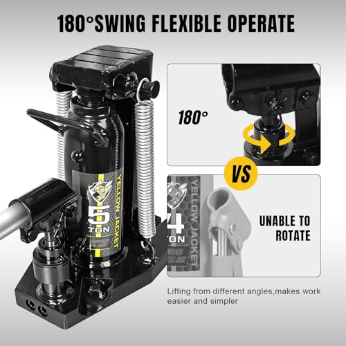YELLOW JACKET Toe Jack, 5 Ton Saddle/2.5 Ton Claw 2-in-1 Low Profile Lift Jack, Heavy Duty Hydraulic Claw Jack for Automotive, Machinery, Construction, Farm, Garage - size: 5 Ton Saddle