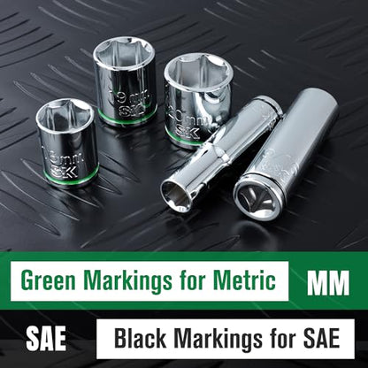 SK Tools USA 3/8" Drive, 12 Piece, 6 Point, SAE, Deep Chrome Socket Set