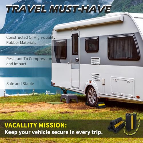 Vacallity Wheel Chocks for RV Trailer Car Truck, Upgrade Rubber Wheel Chocks with Rope Easy to Use,Camper Travel Chock Blocks Wheel Immobilizers & Chocks (6.2" 1pair) - size: 6.2" 1pair