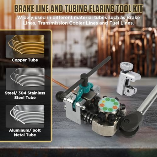Professional Brake Line Flaring Tool Kit 45 Degree Flare, Single Flare, Bubble Flare, Double Flare for 3/16", 1/4", 5/16", 3/8", Brake Repair Brake Flaring Tools Brake Line and Tubing Flaring Tool