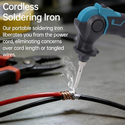 YWBL-WH Cordless Soldering Iron 30W 400C Adjustable Temperature with 1200mAh Rechargeable Battery for PCB SMD DIY Jewelry Making (2 Battery US Plug 110V)