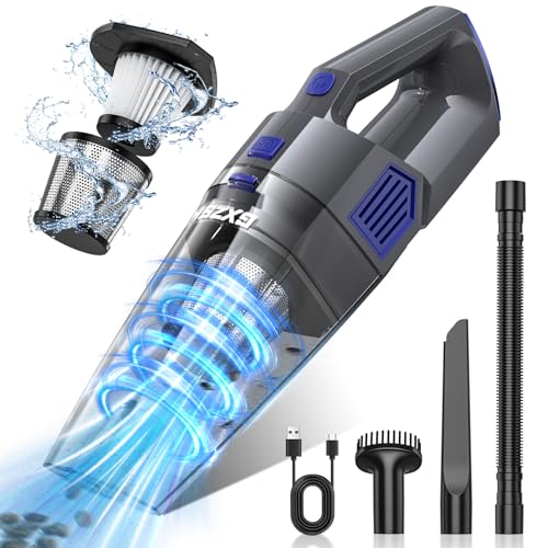 Gxzsk Handheld Vacuum Cordless, 15000PA Strong Suction Hand Held Car Vacuum Cleaner Rechargeable, Portable Hand Vacuum with Multi-Nozzles & Washable Filter for Home Office, Car, Pets - color: Gray & Deep Blue