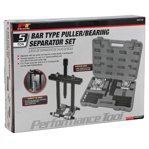 Performance Tool W87128 5-Ton Bearing Separator Kit with Bar Puller, 2-Inch and 3-Inch Splitters, Hex Push Puller Legs, and Storage Case for Pulling Jobs - style: 5 Tons Bar Puller Separator Set