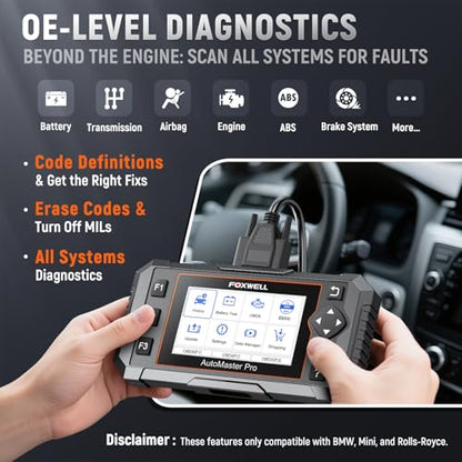 FOXWELL NT510 Pro fit for BMW 2-in-1 Diagnostic Scanner & 12V Battery Tester, Full System Bidirectional Scan Tool with All Reset Services & Battery Registration for BMW/Mini/RR (Lifetime Free Update) - color: fit for BMW -Deep Black