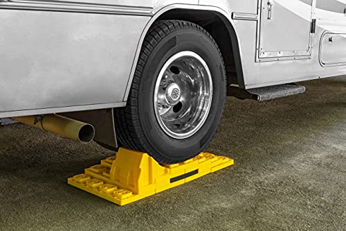 Camco Camper/RV Leveling Block Wheel Chocks - Stabilize & Center Wheels Easier - Helps Eliminate Dangerous Tire Movement - Sized for Larger Vehicle Tires - 2-Pack (44401)