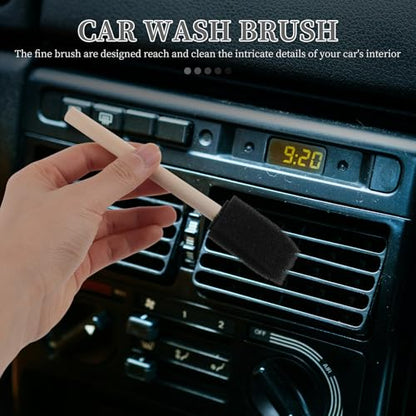 4pcs Car Vent Cleaning Brush Set with Soft Sponge and Wooden Handle, Automotive Interior Detail Brush for Ac Air Conditioner Vents and Dashboard Cleaning Tools
