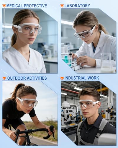 Clear Safety Glasses Over Eyeglasses — ANSI Z87.1 Certified Safety Goggles with UV380 Anti-Fog & Anti-Scratch Wraparound Lenses — Adjustable Temples with Anti-Slip Tips — Youth Men & Women - color: White