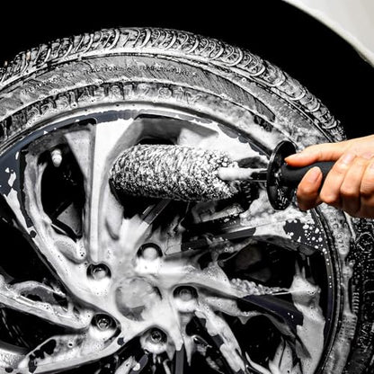 Car Wheel Rim Brush Kit, Woolies Wheel Brush, Car Cleaning Brush Fiber Rod, Steel Ring Fiber Cleaning Brush, Long Non-Slip Handle Clean Brush, Great to Clean Car Wheel Rim - color: Gray Wheel Brush