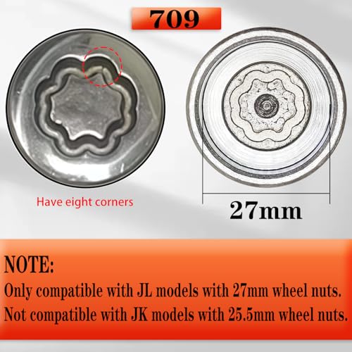 JL 709 for 27mm Nuts, Wheel Locking Nut Key for Jeep (JL) Dodge | Wheel Lock Nut Socket Adapter, Anti-Theft Lug Nut Removal Tool, Anti-Theft Screw Remover, Repair Tool, Tyre Fitting, garage - size: 709