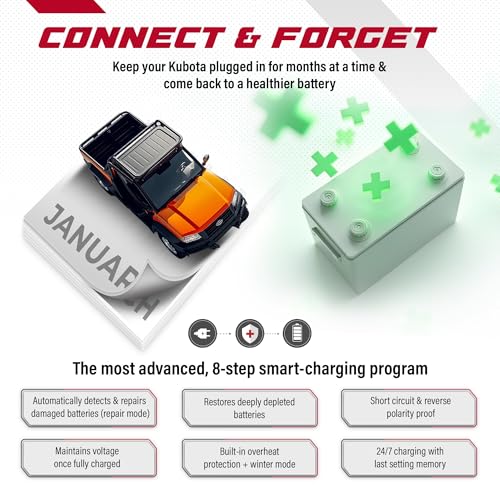 JMR 12V Battery Charger for Kubota, 12V Cig. Port, Add Lithium Mode | Trickle Charger Conditioner Maintainer For RTV SIDEKICK B BX K KX L LX M MX U SCL SVL SSV R All Models - size: Add Lithium Mode