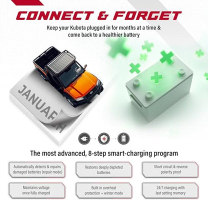 JMR 12V Battery Charger for Kubota, 12V Cig. Port, Add Lithium Mode | Trickle Charger Conditioner Maintainer For RTV SIDEKICK B BX K KX L LX M MX U SCL SVL SSV R All Models - size: Add Lithium Mode