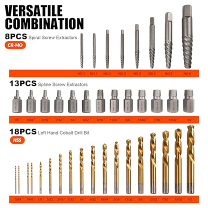 72Pcs Bolt Extractor Kit,Left Hand Drill Bit,Easy Out Screw Bolt Extractor | Heavy Duty,Durable&Resistant Damage,Solve Broken Screw Nuts,Multiple Size Options,for Men's Gift,Home Mechanical DIY - size: 72PCS