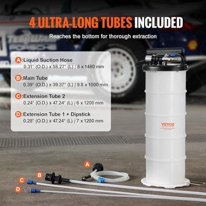 VEVOR 6.5L Pneumatic/Manual Oil Extractor Pump, Fluid Extractor Pump for Automotive Fluids Vacuum Evacuation, Oil Change & Fluid Change Tool with Dipstick and Suction Hose - style: 6.5L Pneumatic/Manual