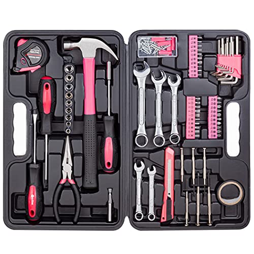 CARTMAN 148-Piece Automotive And Household Tool Set, Pink Repair Kit Case | Versatile tool assortment for car maintenance, home repairs, DIY projects, furniture setup, and daily fixes in a molded case. - color: Pink
