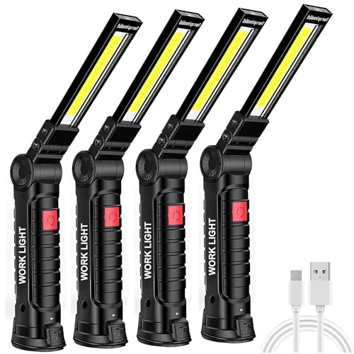 Tool Gifts for Men,Rechargeable LED Work Light with Magnetic Base and Hanging Hook,5 Modes Rechargeable Flashlights, 360°Rotate Mechanic Grill Light for Car Repair,Emergency,Workshop (Black 4PCS) - color: Black 4PCS