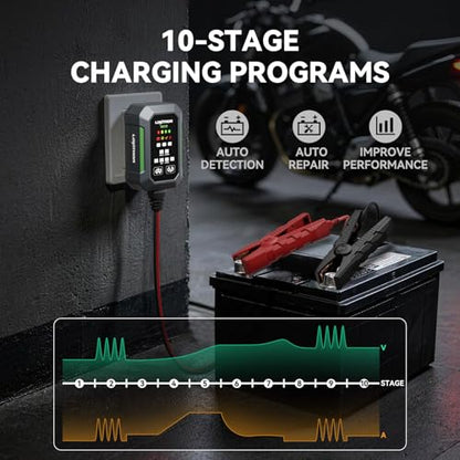 LOKITHOR BC2 Car Battery Charger 2A/1A/750mA Adjustable Currents, 6V/12V Automatic Battery Maintainer, Trickle Charger & Desulfator with Overcharge Protection, Double Pulse Repair, Forced Charging