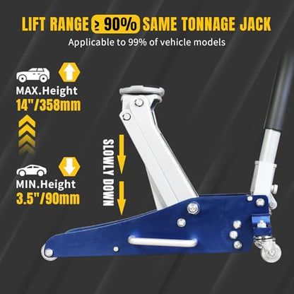 YELLOW JACKET Floor Jack 1.5 Ton Hydraulic Low Profile Aluminum and Steel Car Jack Lightweight Service Jack with Quick Lift Dual Pump, 3300 lbs Capacity - color: Aluminum & Steel, size: 1.5T low profile dual pump