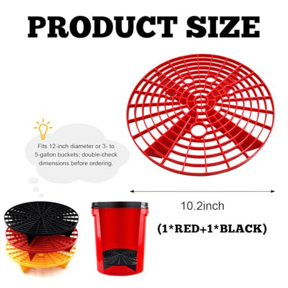 Yourkar 2 PCS Car Wash Bucket Inserts, Plastic Vehicle Wash Bucket Insert Detail Grit Trap, Auto Wash Dirt Collectors Fits 12 Inch Diameter Bucket, Universal Car Accessories (Black+Red) - color: Black+red, 2pcs