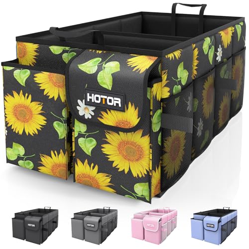 HOTOR Trunk Organizer - Foldable Car Organizer for SUVs & Sedans Storage | Sturdy Car Organization for Men & Women, Car Accessories, Tools, Sundries, Sunflower, 2 Compartments, 21.3" x 12.6" x 10.6" - color: Sunflower, size: Medium (2 Compartments)